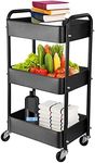 3-Tier Metal Storage Organizer Rolling Utility Cart - Home Kitchen Bathroom Bedroom Office Classroom Laundry Cleaning Supplies Bar Craft Shelf Trolley with Caster Wheels, College Dorm Essentials