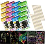 IFfree 16Pack Scratch & Sketch Art Note Pads, Scratch Art Rainbow Mini Notes with Stylus Scratch Paper 10 Pages, Small Size.(Four Colours, with Four Stylus)