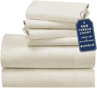 California Design Den Bedding Bundle - King Sheet Set with 4 Pillowcases, 500 Thread Count, 100% Cotton Sateen (Ivory - Creamy Beige Tone)