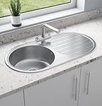 SÄUBER® 840 x 440mm Stainless Steel Kitchen Sink Single 1.0 Bowl Inset Reversible Drainer, 18/8 Grade Stainless Steel Sinks, Free Waste