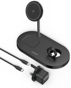 Wireless charger, Anker Magnetic Charging Station (3-in-1 Stand), Compatible with iPhone 16/15/14/13 Series, AirPods 3/2/Pro, Apple Watch 1-6 (Watch Cable Not Included)