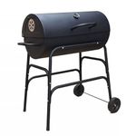 Oil Drum Charcoal BBQ Grill Patio Camping Barbecue Rounded Barbecue on wheels Black Heavy Duty Portable Charcoal Smoker Grills with Wheels Stand BBQ for Outdoor & camping Barbeque