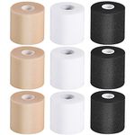 9 Pieces Foam Underwrap Tape Sports Pre-wrap Athletic Tape Bandage Elastic Underwrap for Ankles Wrists Hands and Knees (Black, Coffee, White)
