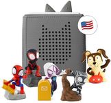 Toniebox Audio Player Starter Set with Spidey, Ghost-Spider, Spin, Black Panther, and Playtime Puppy - Listen, Learn, and Play with One Huggable Little Box - Gray