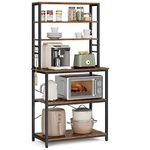 VASAGLE Coffee Bar, Baker’s Rack for Kitchen with Storage, 6-Tier Kitchen Shelves with 6 Hooks, Microwave Stand, Industrial, 15.7 x 31.5 x 65.7 Inches, Rustic Brown and Black UKKS019B01