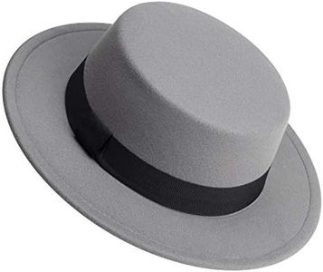 Classic Fedora Hat Flat Top Hat Felt Pork Pie Hat Wide Brim Church Derby Cap for Women and Men, Grey, Medium