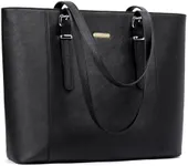 BROMEN Leather Laptop Bag for Women 15.6 inch Computer Office Briefcase Handbag Shoulder Work Tote with Padded Compartment black