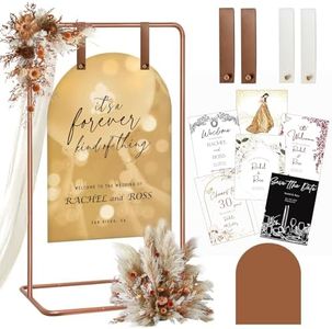 furosa Wedding Sign Holder, Adjustable Welcome to Our Wedding Sign Stand W/Design Bundle & Leather Sign Hanging Straps, Heavy Duty Easel Stand for Sign, Wedding Seating Chart Stand, Easel for Display