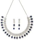 Karatcart Silver Tone Blue American Diamond Studded Necklace Set For Women