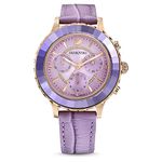 Swarovski Octea Lux Chrono watch, Swiss Made, Leather strap, Purple, Rose gold-tone finish