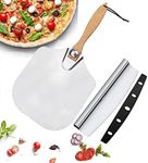 Mofish Pizza Peel and Pizza Cutter Pizza Lovers Set for Oven, Aluminum Pizza Paddle Folding Wood Handle,Stainless Steel Pizza Spatula Slicer Set for Baking Pizza, Cakes, Pies, Breads and Pastries