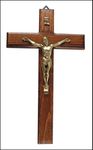 Biblegifts Crucifix 9" or 11" Jesus on Wooden Cross Hanging Religious Christian Worship Symbol Dark Wood & Brass in Gift Box (11 inch)