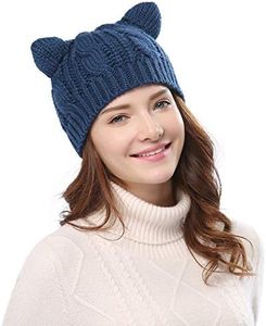 Women's Hat Cat Ear Crochet Braided Knit Caps,Navy