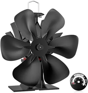 HIDALIFE Large Wood Stove Fan with Therometer, 6 Blades Heat Powered Fireplace Burner Fan with 50% More Hot Airflow, Silent Operation,Circulation for Wood/Log Burner/Pellet Stove