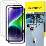 QUESPLE [3+3 Pack] Screen Protector for iPhone 14 Plus 6.7 inch with 3 Pack Camera Lens Protector, HD Clear Tempered Glass, Easy Installation, High Sensitivity, Case Friendly