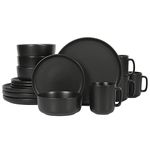 Gibson Home Zuma Stoneware Plates, Bowls, & Mugs Dinnerware Set - Matte Black, Service for Four (16pcs)