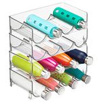 mDesign Plastic Free-Standing Stackable Bottle Storage Rack, for Kitchen Countertop, Fridge, Freezer; Organizer for Water Bottles, Sports Drinks; Ligne Collection, 4 Pack - Store 16 bottles - Clear