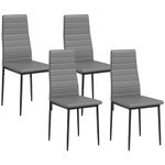 HOMCOM Modern Dining Chairs Set of 4, Upholstered PU Leather Kitchen Chairs with Channel Tufting and Metal Legs for Living Room, Dining Room, Bedroom, Grey