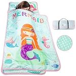 TANOSHII® Toddler Nap Mat for Preschool and Daycare, 53 x 21 Inches Large Size, with Built-in Pillow, Blanket, Mat, Portable Kids Sleeping Bag-Mermaid