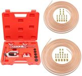 RUIZHI Brake Pipe Flaring Tool, Brake Flaring Tool Set, 7.62 m Ø4.75 mm + Ø6.35 mm Copper-Plated Steel Brake Pipe,32 Joints+ 10 Connectors,for Vehicle Hydraulic Brake Systems, Air Conditioning Systems