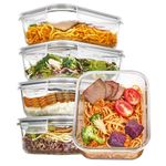 Vtopmart 5 Pack 36oz Glass Food Storage Containers with Lids, Meal Prep Containers, Airtight Lunch Containers Bento Boxes with Snap Locking Lids for Microwave, Oven, Freezer and Dishwasher