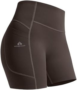 Pioneer Camp 5" No Front Seam Biker Shorts for Women Seamless Tummy Control Yoga Workout Athletic Shorts with Pocket, Coffee, XXL