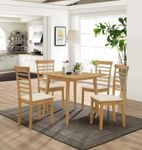 Hallowood Furniture Ledbury Small Dining Table Set for 4, Drop Leaf Table & Padded Seat Chairs in Light Oak Finish, Wooden Folding Dining Table & Dinner Chairs, Dining Room Set