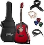 Ashthorpe Full-Size Left-Handed Dreadnought Acoustic-Electric Guitar Bundle - Premium Tonewoods - Red