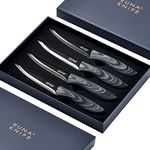 EUNA 4-Piece Steak Knives Razor Sharp, Steak Serrated Knives for Dining, Steak Knife Set With Gift Box, PP Ergonomic Handle of GreyTexture, Non-Stick Coating, Easy to Wash