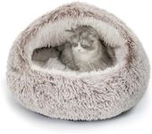 CATISM Cat Bed, Plush Hooded Cat Beds for Indoor Cats, Self Warming Cats Beds Cave, Cozy Pod for Indoor Kitten or Small Dog, Removable Washable with Non-Slip Bottom