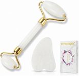 YLTNEUQER Jade Roller Gua Sha Set - Facial Skin Care Set, Facial Beauty Tools, Natural Beauty Skin Care Tools, Face Roller Massager for Face, Neck, and Eye Treatment (White)