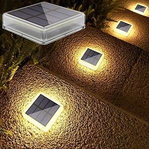 Lacasa 4-Pack Solar Deck Lights Outdoor Waterproof LED, Garden Step Lights Solar Powered Driveway Dock Lights Marine, Dusk to Dawn Lighting for Yard Patio Pathway, Square, Warm White