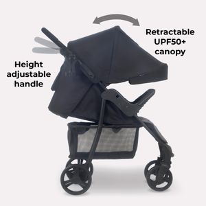My Babiie MB30 Pushchair – Black Grey Lightweight Stroller
