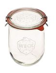 Weck Tulip Jar - Sour Dough Starter Jars for Sourdough - 1 x WECK 745 Large Clear Jar with Wide Mouth - 1 Liter Includes Glass Lid, rubber seal and steel clips