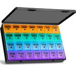 Yaklim Monthly Pill Box Organiser: Extra Large Monthly Pill Organiser 4 Week Daily Pill Container with Dust-Proof Tablet Case - 28 Day Travel Medicine Dosette Box XL Copartments Vitamin Holder