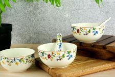 GOLDEN QUEEN'S Premium Ceramic Soup Bowls and Spoons Set of 6 - Durable, Stylish and Microwave Safe | 6 inch Wide | Perfect for Serving Soup, Salad, Desserts or Cereals (Summer Florals Soup Set)