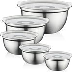 FineDine Mixing Bowls with Lids - Set of 5 Steel Mixing Bowls w/Airtight Lids - Easy-Grip, Nesting Bowls for Cooking, Baking, Meal Prep and Food Storage - Kitchen Essentials