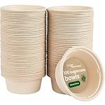 HAAGO - 100 Premium Paper Bowls Biodegradable Sugarcane Bagasse Party Bowls for Salad, Soup, Snacks, Desserts - Eco-Friendly and Compostable (350 ml)