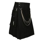 Scottish Black Fashion Utility Kilt With Silver Chains (Belly Button Measurements 42)