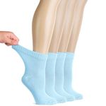 HUGH UGOLI Women Diabetic Ankle Socks, Super Soft & Thin Bamboo Socks, Wide & Loose, Non-Binding Top & Seamless Toe, 4 Pairs, Sky Blue, Shoe Size: 10-12