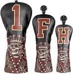 Golf Club Head covers Wood Set 3 PACKS 1FH DR FW UT for Driver Fairway Hybrid with No.Tag Elastic Closure Black PU Leather Skeleton King