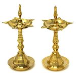 Hashcart Traditional Standing Brass Metal Kerala Samai Deepak for Puja || Oil Lamp Diya || Engraved Design Indian Gift Item [10 inch, Set of 2]
