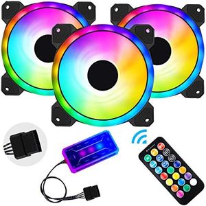 3 Pack RGB Case Fans, 120mm Ultra-Quiet RGB Chassis Cooling Fans, Equiped with Remote Control Hub, 5V ARGB Sync, Speed Adjustable Colorful Cooler, High-Performance Chassis Computer Fan for PC Case