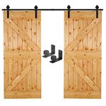 CCJH 6.6FT/200cm Sliding Barn Double Door Hardware Track Kit J Shape Roller Hanger Set with Adjustable Floor Guide