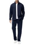 BGOWATU Men's Tracksuits set Full Zip Sweatsuits Athletic Casual Sports Running 2 Piece Outfits with Zipper Pockets Navy M