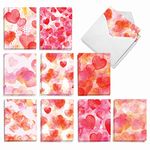 The Best Card Company 20 Assorted Blank Notecards Bulk Box Set 4 x 5.12 Inch with Envelopes (10 Designs, 2 Each) Watercolor Hearts AM10427OCB-B2x10