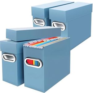 Naleyber File Organizer Box with Lid & Handle, Heavy Duty Hanging File Folder Storage Boxes for Letter Size, Portable Filing Organizer for Office, Home, Classroom, Dusty Blue 4 Pack
