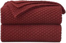 Longhui bedding Wine Red Knitted Throw Blanket for Couch, Cozy Machine Washable 100% Cotton Sofa Knit Bed Blankets, Heavy 4.0lb Weight, 60 x 80 Inches, Laundry Bag Included, Burgundy Color.