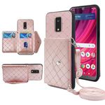 Furiet Compatible with Tracfone BLU View 4 Wallet Case with Crossbody Shoulder Strap Stand Credit Card Holder Lanyard Slot Cell Accessories Phone Cover for Blue View4 B135DL Women Pink