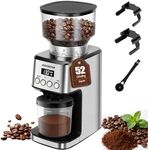 Aigostar Professional Conical Burr Coffee Grinder - 52 Precise Settings, Electric Burr Mill for Espresso, Drip, French Press, Adjustable & Automatic, Stainless Steel - Flavour